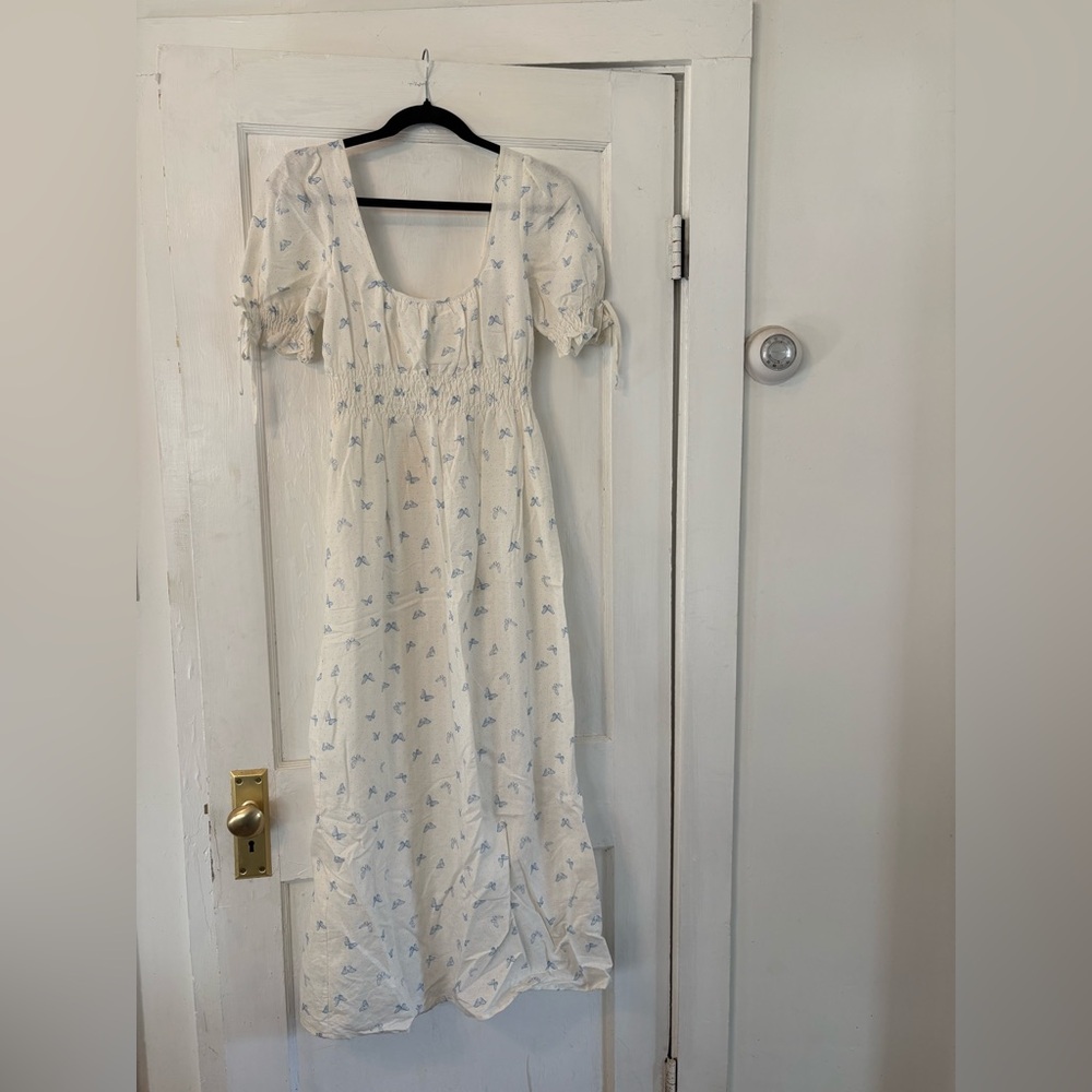Charlie Holiday Cream and Blue Patterned Maxi Dress